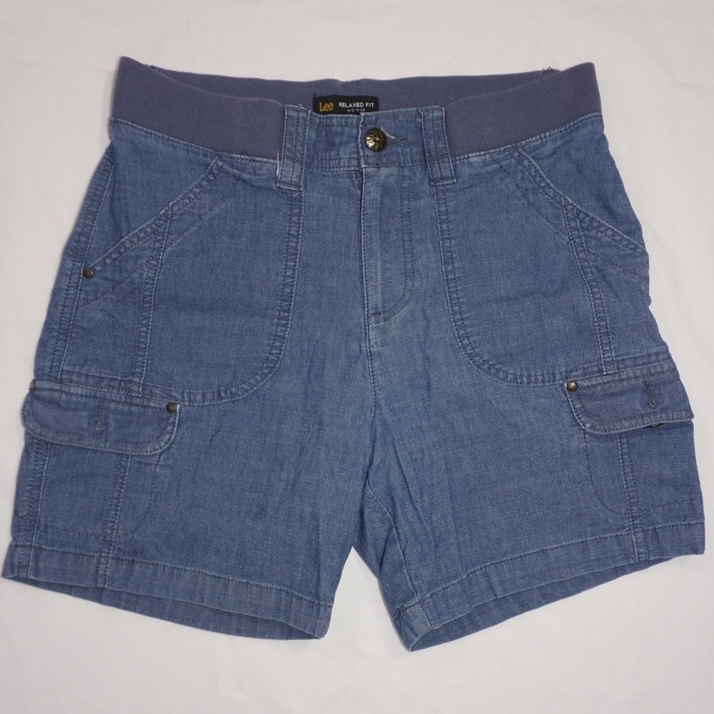 Lee Size 6 Medium Blue Cotton Blend Relaxed Fit Mid Rise Cargo Shorts